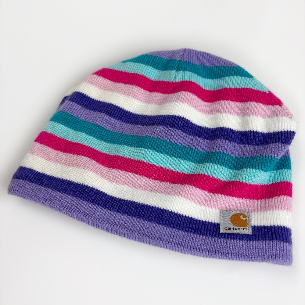 Carhartt Kids Striped Beanie Hat - Y2K Colorful Knit, One Size